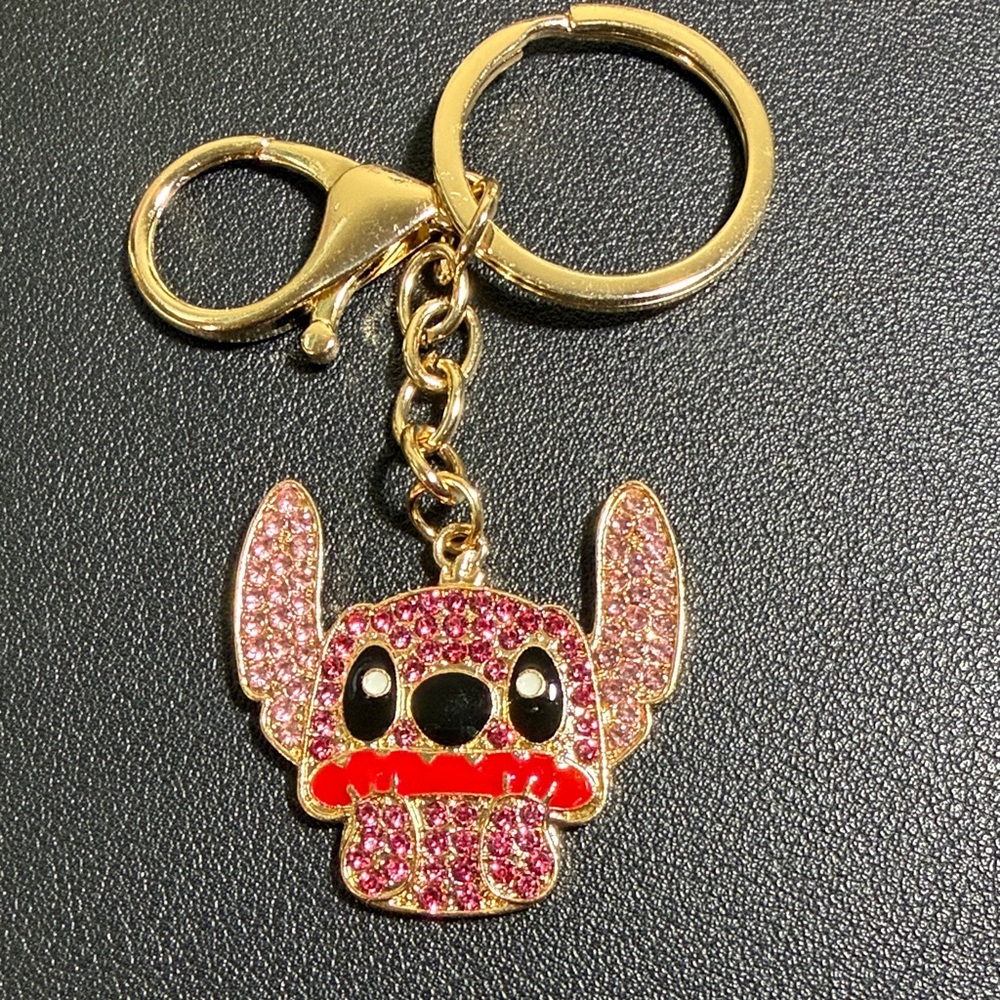 Disney Pink Crystal Angel Stitch Key Chain Purse charm